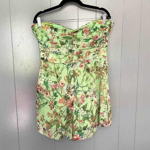Jay Godfrey Green Lydia Floral Strapless Chiffon Pleated Preppy Romper 12 - Picture 4 of 8